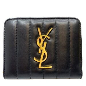 SAINT LAURENT Yves Paris VIKI Lambskin YSL Zip Wallet Black